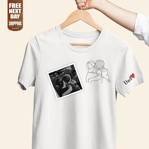 Embroidered Dad Portrait from Photo Shirt, Personalised Line Art Drawing Sketch TShirt, Family Photo Matching Tees, Fathers Day Gift for Dad