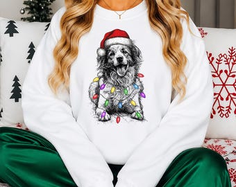 Personalisierter Weihnachtspullover mit Hundemotiv, Pullover mit individuellem Haustierfoto, Weihnachtspullover mit Lichterketten, Weihnachtspullover für Hundeliebhaber, Geschenk für Tierfreunde