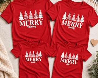 Fröhliche Weihnachten – Familien-Shirts, Partner-Shirts mit Weihnachtsbaum-Motiv, personalisierte Weihnachtsshirts, Shirts für die Familienweihnachtsfeier, Geschenkidee für die Familie
