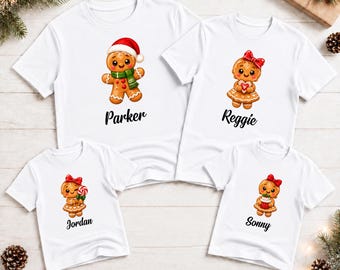 Weihnachts-Shirt für die ganze Familie mit Lebkuchenmotiv, personalisiertes Partner-Weihnachts-Shirt für die ganze Familie, Lebkuchenmann-und-Lebkuchenmädchen-Shirt, Weihnachts-Shirt, Familiengeschenk