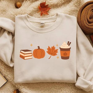 Cozy Season Book Lovers Sweatshirt, Pumpkin Leaf Reading Fall Design Crewneck, Autumn Bookworm Gift, Halloween Party Sweater for Her & Him