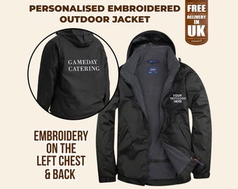 Personalized Embroidered Zip-Up Jacket | Custom Back Text & Monogram | Logo Workwear Waterproof Hooded Jacket | Custom Team Jackets,