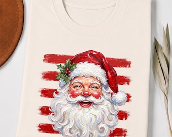 Gestreiftes Weihnachtsmann-T-Shirt, Retro-Weihnachtsmann-Shirt, festliches Weihnachtsparty-Shirt, Geschenkidee für die Winterzeit, Geschenk für sie