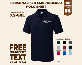 Custom Embroidered Polo Shirt, Personalised Text or Logo Workwear Polo Top, Your own Designs Monogram Polo Shirts, Company Tops for Workers