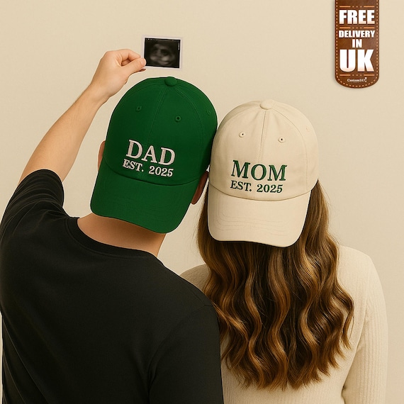 Custom Mom Dad Baseball Cap with Est Date, New Dad Embroidered Hat, Personalised Fathers Day Gift, First Time Dad Cap, Best Daddy Present