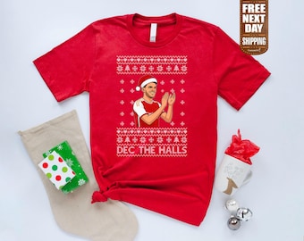 Funny Dec the Halls Christmas Shirt, Football Fan Ugly Holiday Printed T-Shirt, Declan Rice Arsenal Xmas Tee Tops, Football Gift for Him