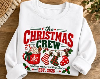Weihnachtspullover mit Crew-Motiv, passendes Weihnachtspullover, Pullover mit Zuckerstangen- und Kakaomotiv, Weihnachtspullover mit Strümpfen, Weihnachtsgeschenk