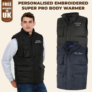 Personalised Embroidered Bodywarmer Jacket, Your Text and Logo Workwear Gilet Jacket, Any Company Logo Monogram Bodywarmer, Gift for Workers
