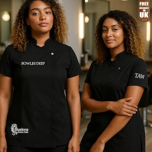Túnica de beleza bordada personalizada, uniforme de salão personalizado com logotipo e nome, uniforme de spa para artista de cílios, túnicas de trabalho para manicure