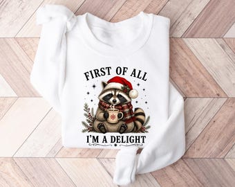 Weihnachtspullover mit Waschbärmotiv, Weihnachtspullover „Ich bin eine Freude“, Weihnachtspullover mit Waschbärmotiv, festliches Winteroutfit, Geschenk für Waschbärliebhaber