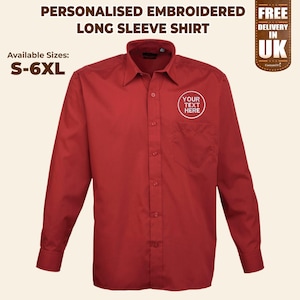 Personalised Embroidered Name or Text Shirt, Custom Long Sleeve Poplin Dress Shirt, Your Company Name Monogram Workwear Shirts, Team Uniform