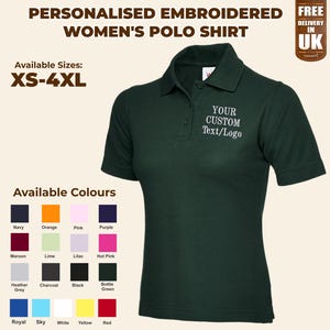 Personalised Embroidered Polo Shirt, Custom Text/Logo Women&#39;s Polo Shirt, Your Small Business Logo Monogram Polos, Company Staff Polo Shirts
