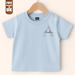 Custom Initial Kids T-Shirt, Personalised Toddler Infant Printed Tees, Unisex Birthday Gift Shirt, Summer Spring Outfit for Boys and Girls