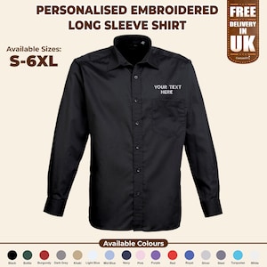 Personalised Text or Logo Long Sleeve Shirt, Custom Embroidered Business Poplin Shirts, Company Design Monogram Dress Shirt, Workwear Shirts