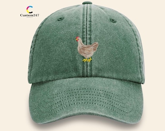 Chicken Embroidered Baseball Hat, Vintage Washed Chicken Dad Cap, Funny Farm Animal Baseball Cap, Chicken Lover Gift, Backyard Farmer Hat