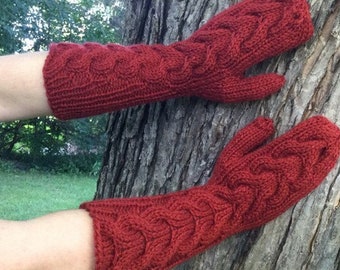 Hand Knitted Cable Mittens: Bella Swan Inspired - 15&quot; Long
