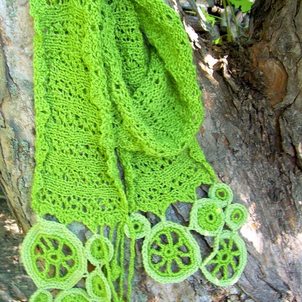 Olive hand knitted free form scarf IMMEDIATE SHIPPING