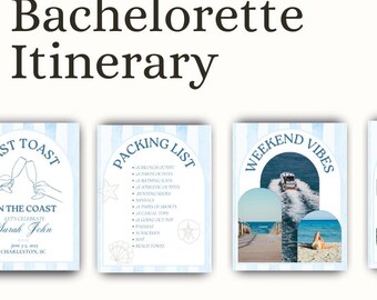 PLANTILLA DE DESPEDIDA DE SOLTERA / Itinerario de despedida de soltera de Last Toast On The Coast, invitación de despedida de soltera, plantilla editable de Canva