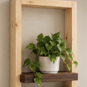 Modern Wooden Box Shelf | Black and Oak Wall Display | Handmade Floating Plant Shelf