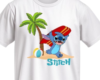Stitch Surfing  T-Shirt – Tropical Beach Theme – Summer Kids Shirt