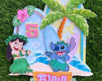 Lilo & Stitch Tropical Cake Topper – Personalized Birthday Decoration – Hawaiian Luau Theme