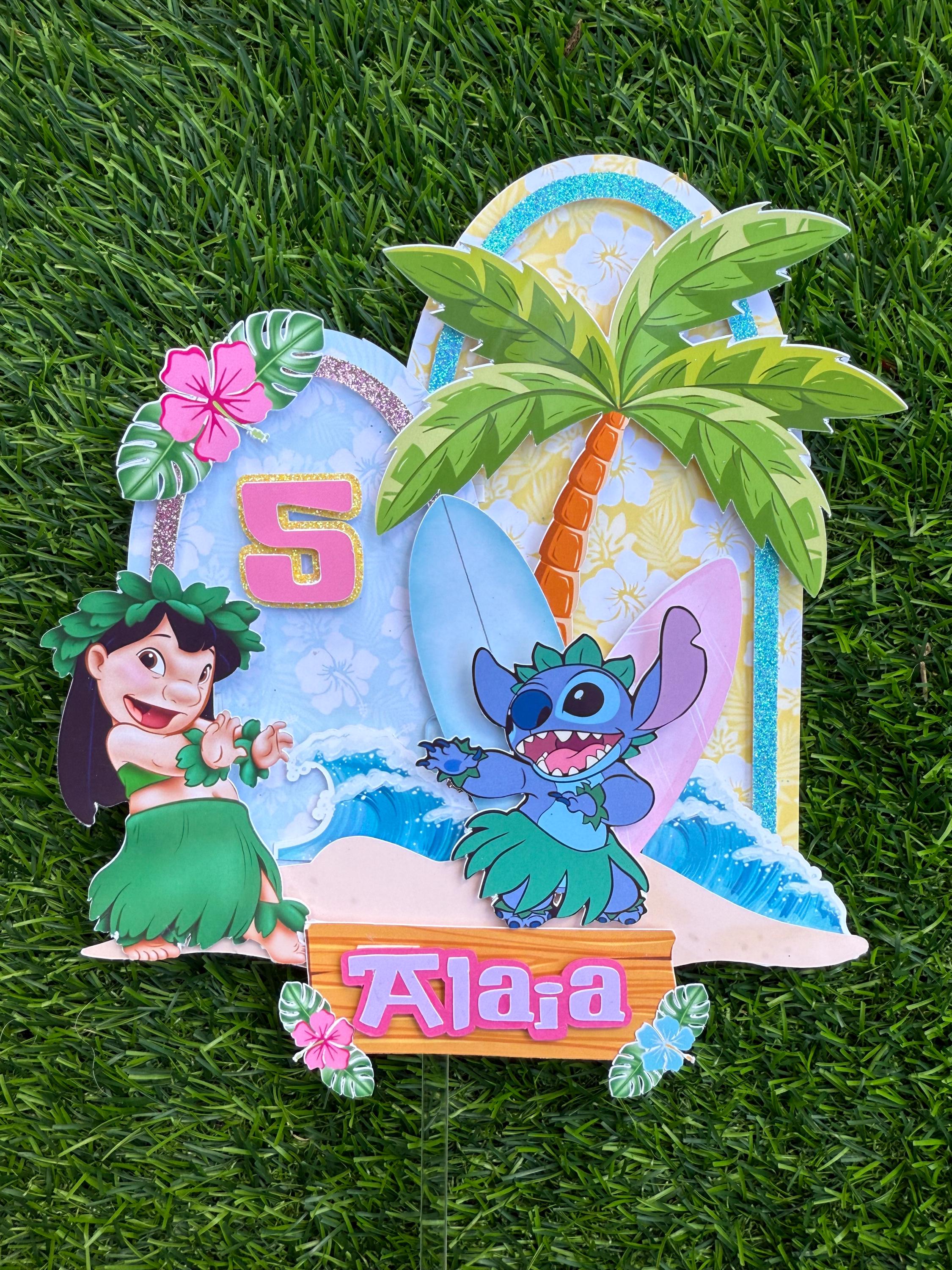 Lilo & Stitch Tropical Cake Topper – Personalized Birthday Decoration – Hawaiian Luau Theme