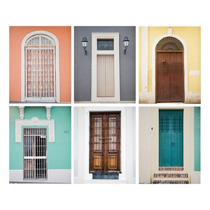 Puerto Rico Art Prints Old San Juan Doors Photo Set of 6 Door Photographs Colorful Living Room Wall Art Entryway Large Gallery Art image 1