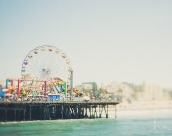 Photograph of California Santa Monica Beach and Pier for Living Room or Bedroom Prints Wall Art, Large Wall Art for Beach Home Decor