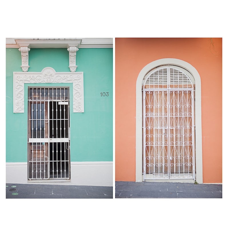 Puerto Rico Art Prints Old San Juan Doors Photo Set of 6 Door Photographs Colorful Living Room Wall Art Entryway Large Gallery Art image 7