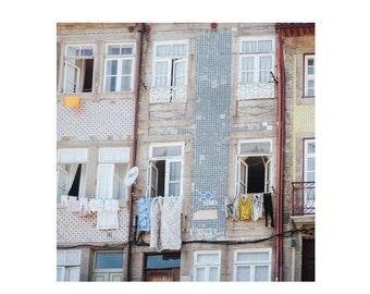 Portugal Photograph, Travel Photography Print of Laundry Day in Porto, Ready to Frame Square Wall Art Print, Laundry Room and Home Decor