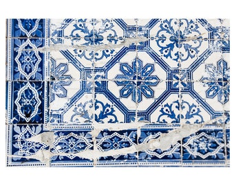 Portuguese Tile Photograph Print, Lisbon Portugal Photograph, Travel Photography, Ready to Frame Horizontal Kitchen Wall Art Print Decor