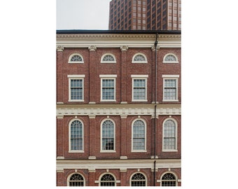 Photograph of Faneuil Hall in Boston as Wall Art, Brick and Window Architecture, Boston New England Travel Photography Print for Home Decor