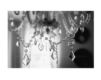 Black and White Photograph of Chandelier for the Bedroom, Dining Room, and General Home Decor, Crystal Chandelier Print, Oversized Wall Art