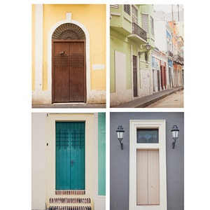 Puerto Rico Wall Art, Door Photograph Collection of Old San Juan Doors, Colorful Wall Art, Puerto Rico Gift, Set of 4 prints, Travel Prints image 1