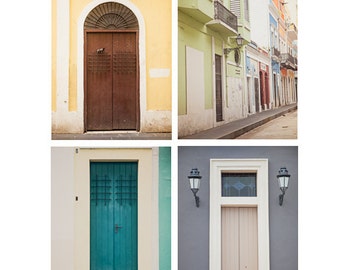 Puerto Rico Wall Art, Door Photograph Collection of Old San Juan Doors, Colorful Wall Art, Puerto Rico Gift, Set of 4 prints, Travel Prints