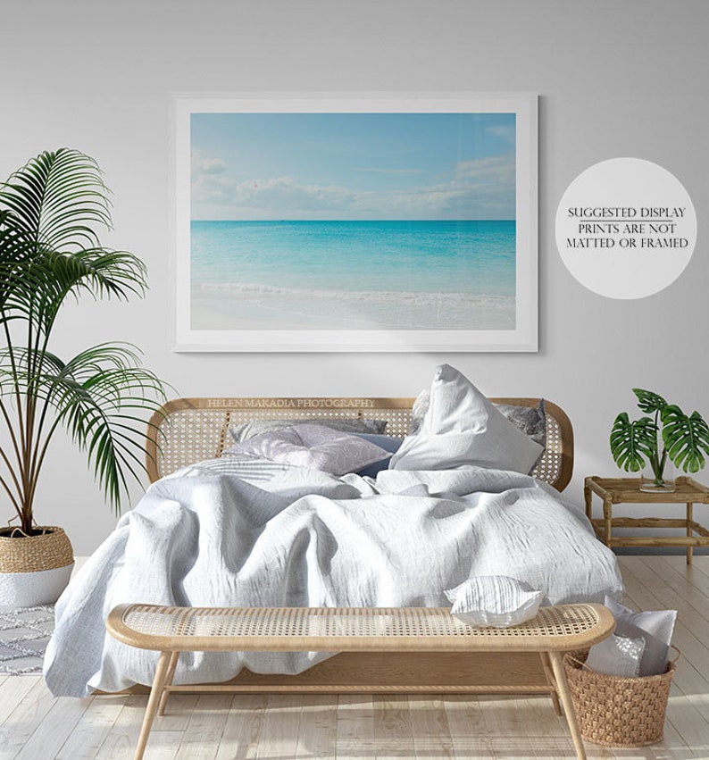 Photograph of Turks and Caicos Grace Bay Beach Wall Art, Coastal Beach Travel Print for the Living Room or Bathroom, Teal Blue Home Decor image 9