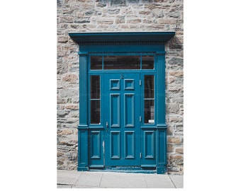 Photograph of Blue Wood Door and Stone Wall of Quebec City Canada, Blue Door Photograph, Wall Art, Ready to Frame Print, Travel Photography