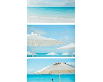 Set of 3 Photograph Prints of Turks and Caicos Beaches, Coastal Print Set, Blue Bathroom Wall Decor, Turks and Caicos Art, Beach House Decor