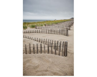 Photograph of Nauset Beach Fence and Sand Dunes as Cape Cod Art, Ready to Frame Beach House Large Wall Art and Home Staging Art Beach Idea