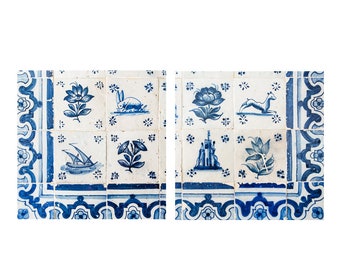 Portugal Travel Photography Prints of Blue and White Azulejos Tiles, Set of 2 Square Wall Art Prints for the Kitchen and General Home Decor