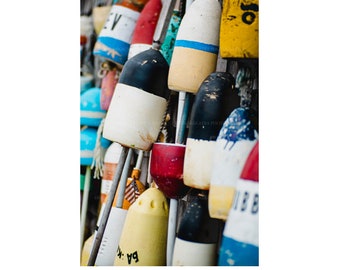 Lobster Buoys Photograph as Coastal Decor for the Bedroom or Bathroom, Buoy Photograph, Cape Cod Art, Nautical Beach Home Staging Art