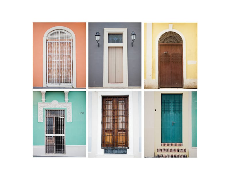 Puerto Rico Art Prints Old San Juan Doors Photo Set of 6 Door Photographs Colorful Living Room Wall Art Entryway Large Gallery Art image 1