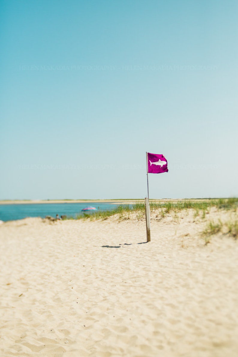 Cape Cod Art, Shark Flag on the Beach Wall Art, New England Beach House Wall Art, Large Coastal Art, Sandy Beach Photograph image 4