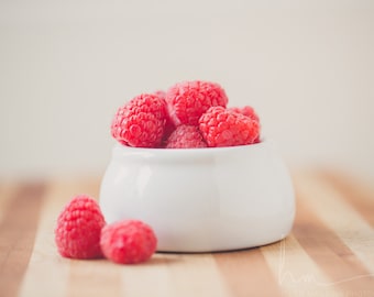 Photograph of Pink Raspberries for Kitchen and Dining Room Wall Art, Food Photography, Summer Berries Print, Pink Fruit Kitchen Print