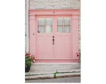 Photograph of Pink Door of Quebec City Canada, Pastel Soft Pink Wall Art, Door Photograph, Ready to Frame Wall Print, Travel Photography