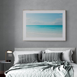 Photograph of Turks and Caicos Grace Bay Beach Wall Art, Coastal Beach Travel Print for the Living Room or Bathroom, Teal Blue Home Decor image 2