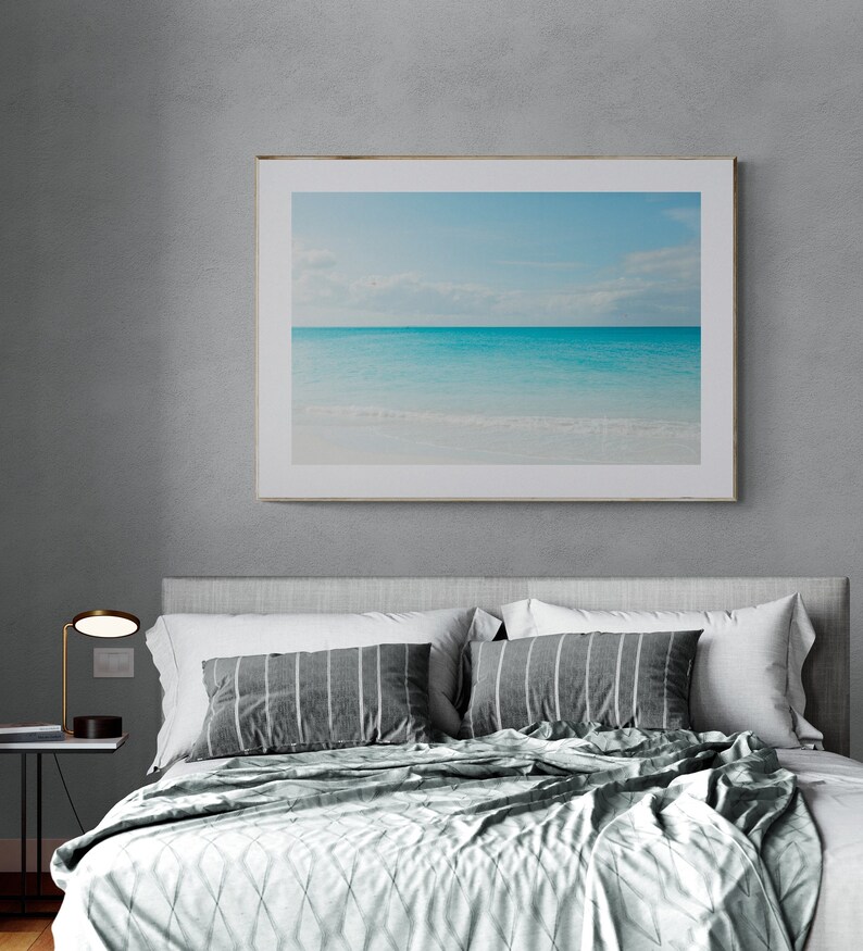 Photograph of Turks and Caicos Grace Bay Beach Wall Art, Coastal Beach Travel Print for the Living Room or Bathroom, Teal Blue Home Decor image 2