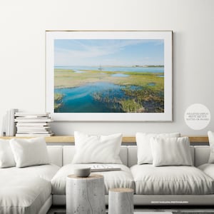 Photograph of Lone Sailboat on a Salt Marsh Print, Cape Cod Art, Oversized Wall Art for Living Room, Beach House Decor, Nautical Nursery image 2