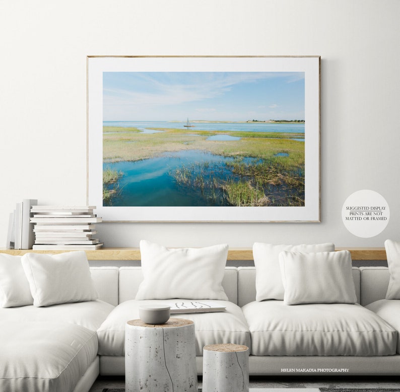 Photograph of Lone Sailboat on a Salt Marsh Print, Cape Cod Art, Oversized Wall Art for Living Room, Beach House Decor, Nautical Nursery image 2