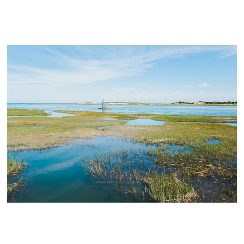 Photograph of Lone Sailboat on a Salt Marsh Print, Cape Cod Art, Oversized Wall Art for Living Room, Beach House Decor, Nautical Nursery image 1